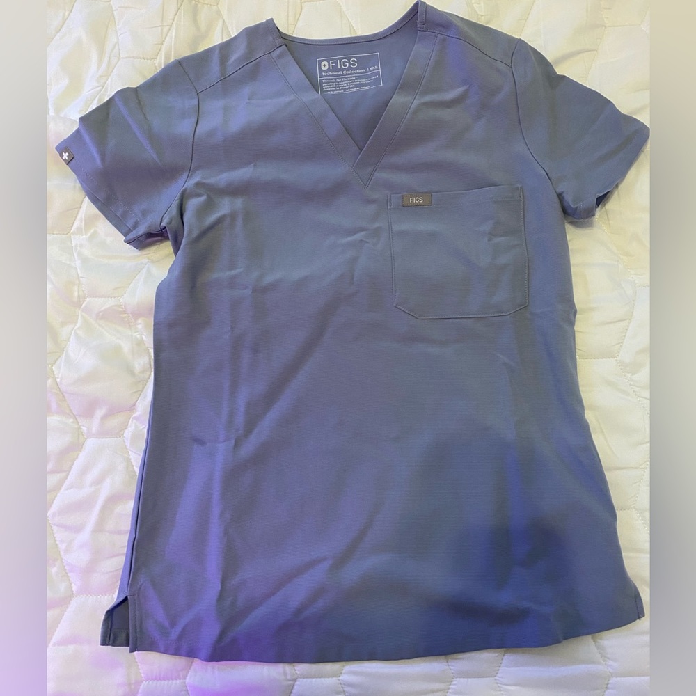 WearFigs Vapor Blue Space Dye Catarina Scrub Top - XXS
